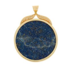 LAPIS - LAZURI INSCRIPTION PENDENT OF GURUMUKKI IN A GOLD AND DIAMOND PENDENT, Size 4.5 cm LAPIS - LAZURI INSCRIPTION PENDENT